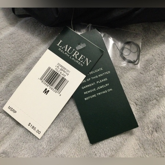 Lauren Ralph Lauren Black Cotton Crochet Beaded Halter Dress Sz M - Picture 8 of 11